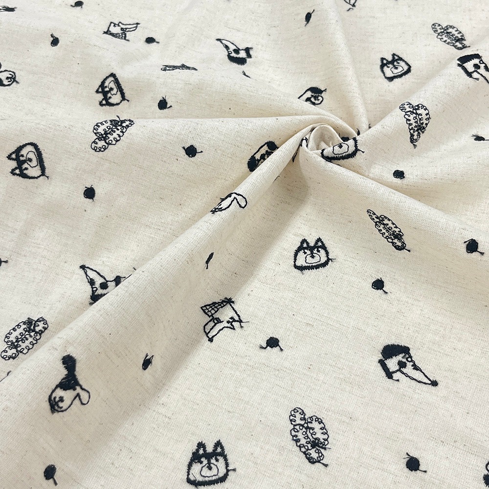 【Riconic】 いぬ玉 刺しゅう ｜綿麻シーチング　コットンシーチング　刺繍