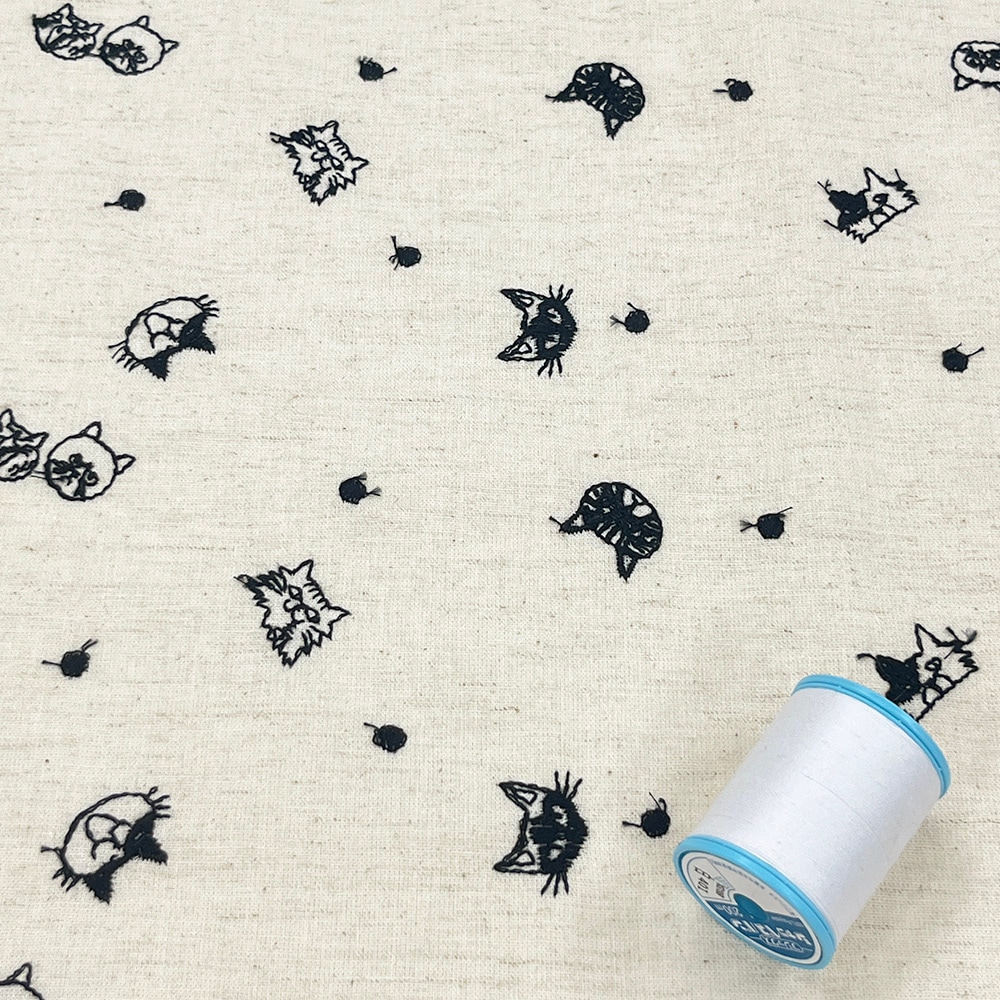 【Riconic】 ねこ玉 刺しゅう |綿麻シーチング コットンシーチング 刺繍