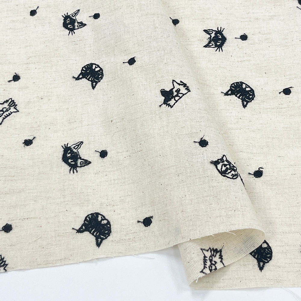 【Riconic】 ねこ玉 刺しゅう |綿麻シーチング コットンシーチング 刺繍