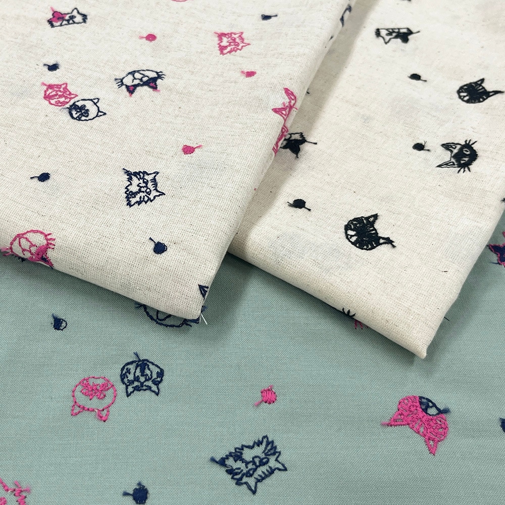 【Riconic】 ねこ玉 刺しゅう |綿麻シーチング コットンシーチング 刺繍