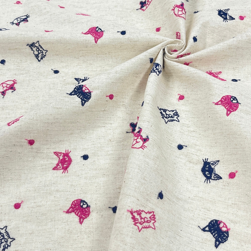【Riconic】 ねこ玉 刺しゅう |綿麻シーチング コットンシーチング 刺繍