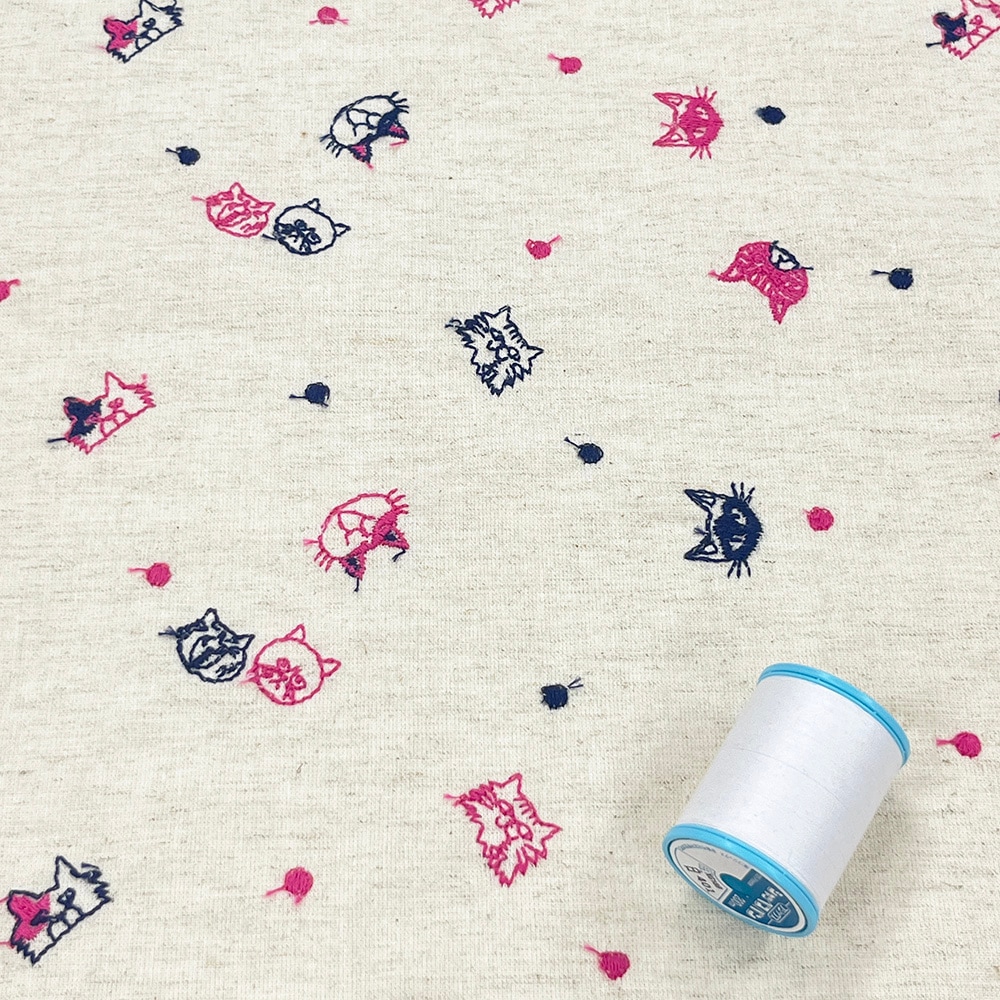 【Riconic】 ねこ玉 刺しゅう |綿麻シーチング コットンシーチング 刺繍