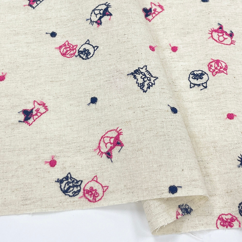 【Riconic】 ねこ玉 刺しゅう |綿麻シーチング コットンシーチング 刺繍