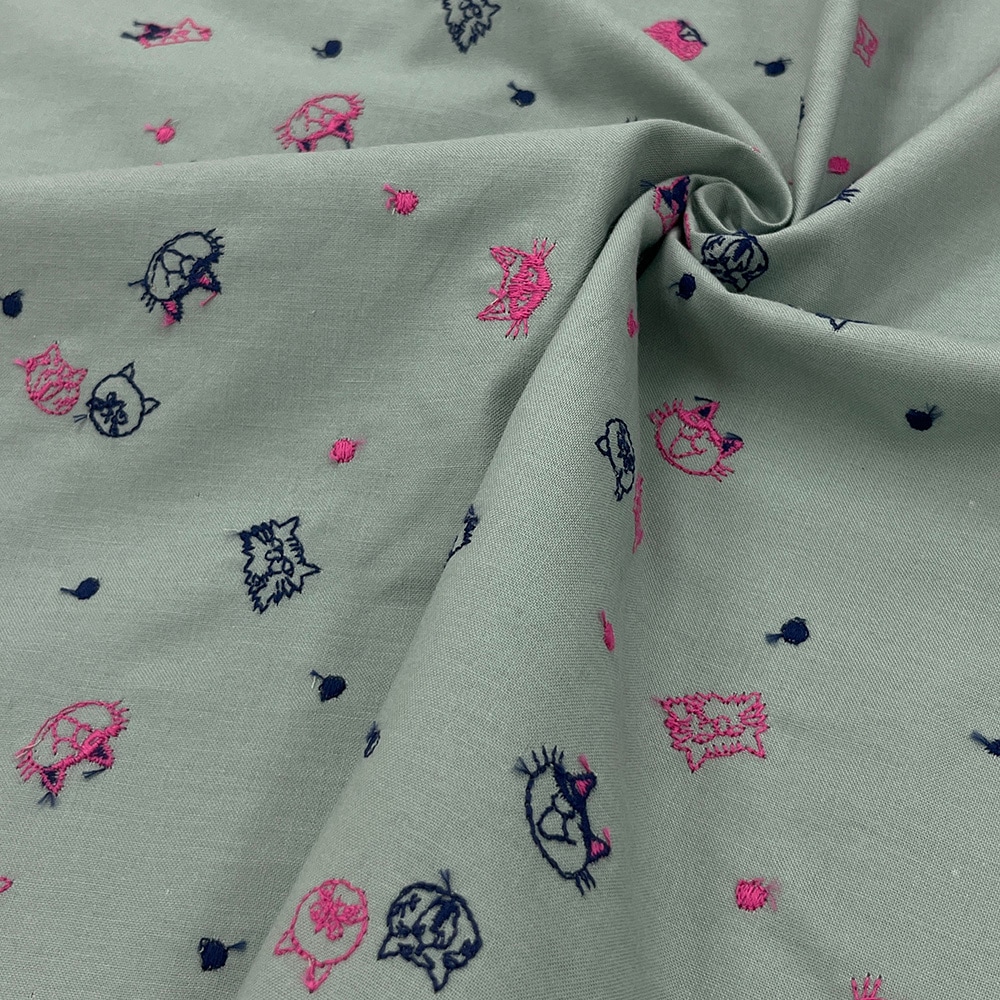 【Riconic】 ねこ玉 刺しゅう |綿麻シーチング コットンシーチング 刺繍