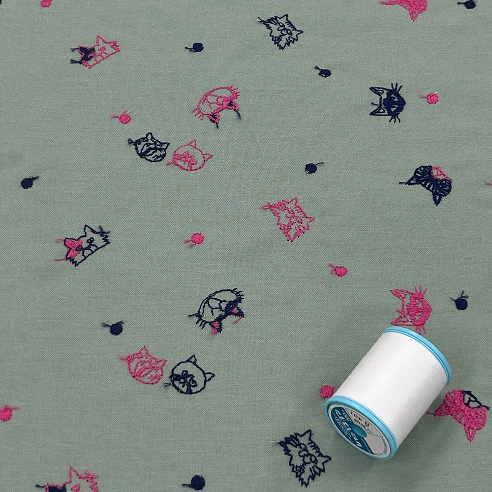 【Riconic】 ねこ玉 刺しゅう |綿麻シーチング コットンシーチング 刺繍