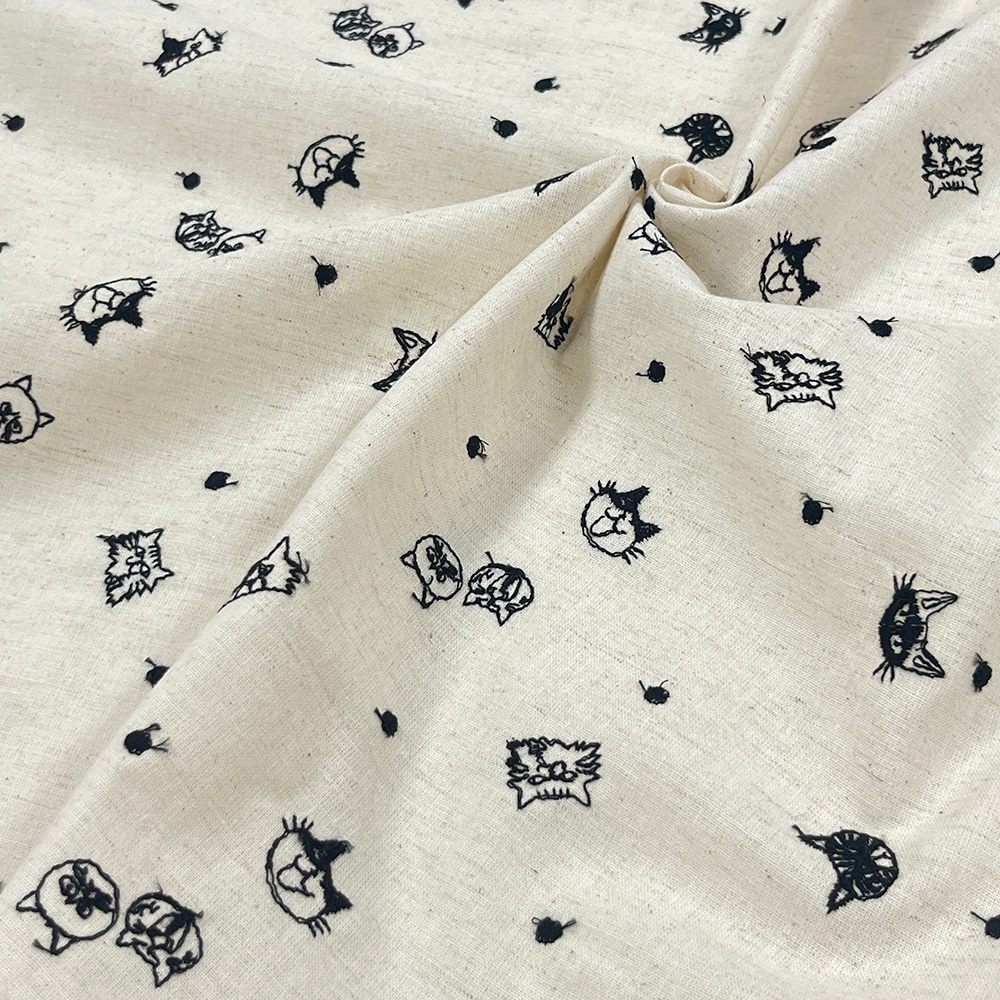 【Riconic】 ねこ玉 刺しゅう |綿麻シーチング コットンシーチング 刺繍
