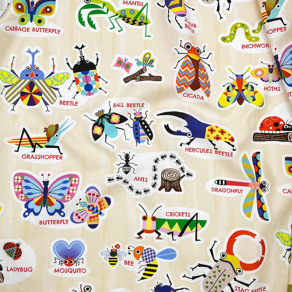 【Riconic】「おしゃれな昆虫図鑑」 デジタルプリント|シーチング