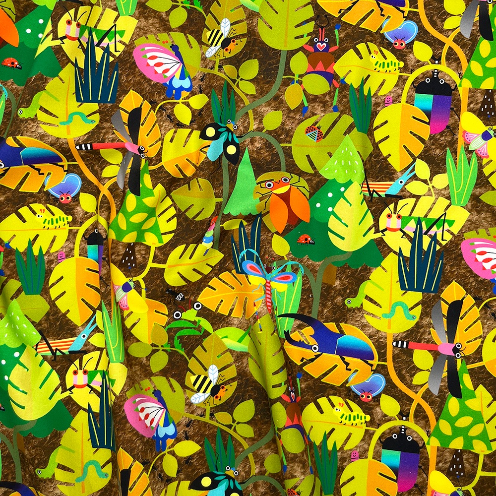 【Riconic】「おしゃれな昆虫図鑑」 デジタルプリント|シーチング