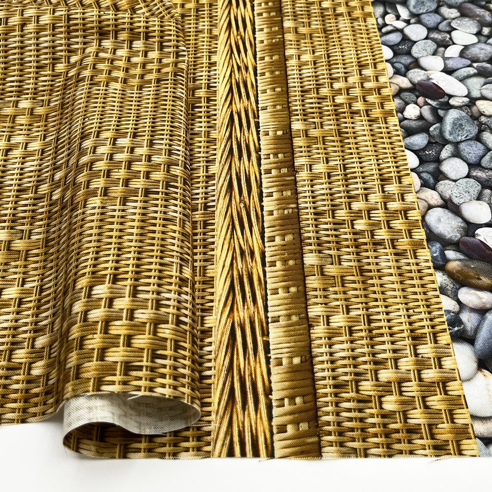 【Riconic】「FabtureCotton　カゴと小石」 デジタルプリント｜シーチング