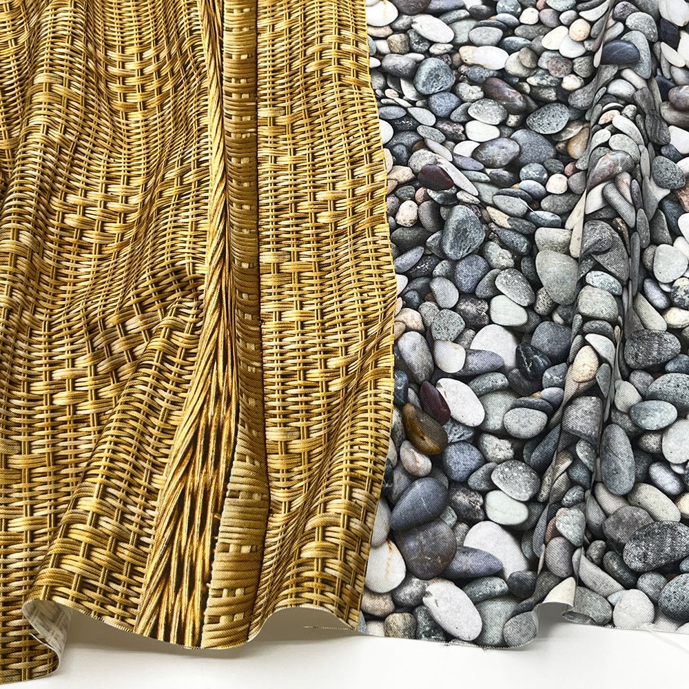 【Riconic】「FabtureCotton　カゴと小石」 デジタルプリント｜シーチング