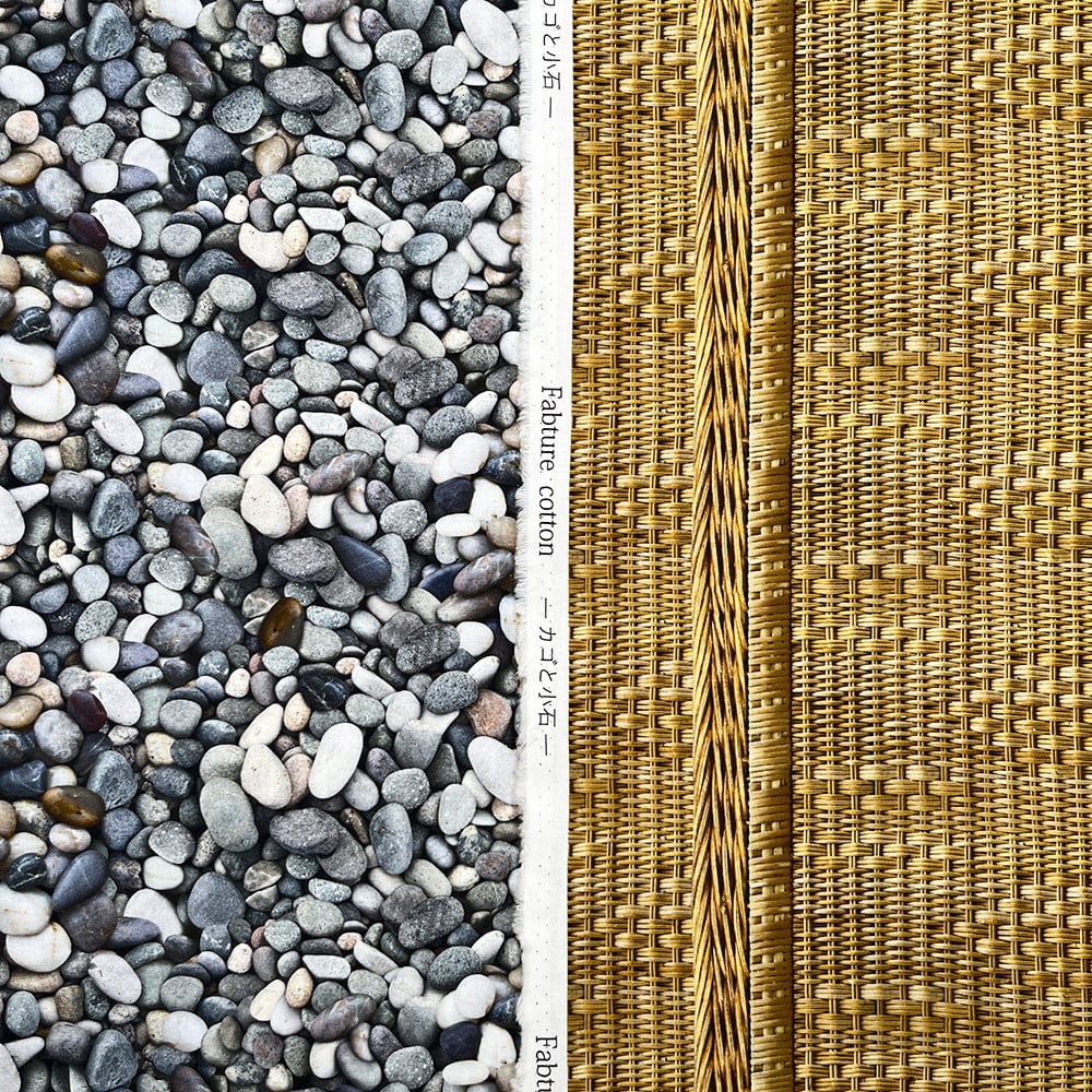 【Riconic】「FabtureCotton　カゴと小石」 デジタルプリント｜シーチング