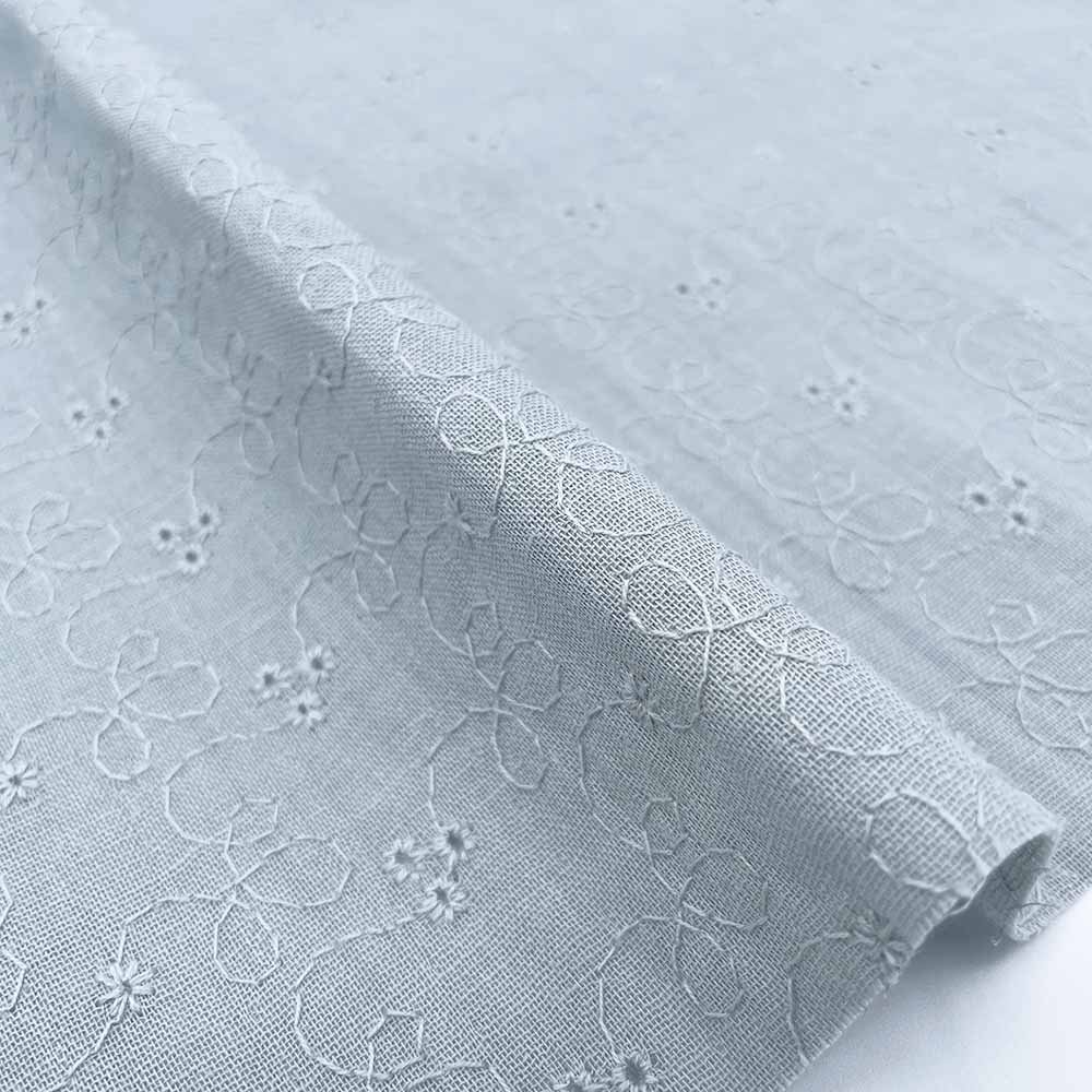ダブルガーゼレース 刺しゅう柄 ダブルガーゼ生地 (スモークブルー)