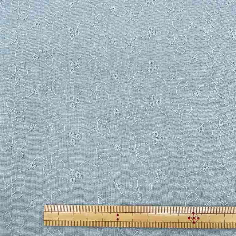 ダブルガーゼレース 刺しゅう柄 ダブルガーゼ生地 (スモークブルー)