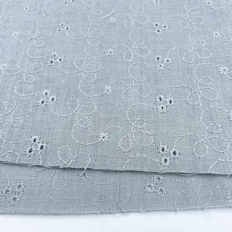 ダブルガーゼレース 刺しゅう柄 ダブルガーゼ生地 (スモークブルー)