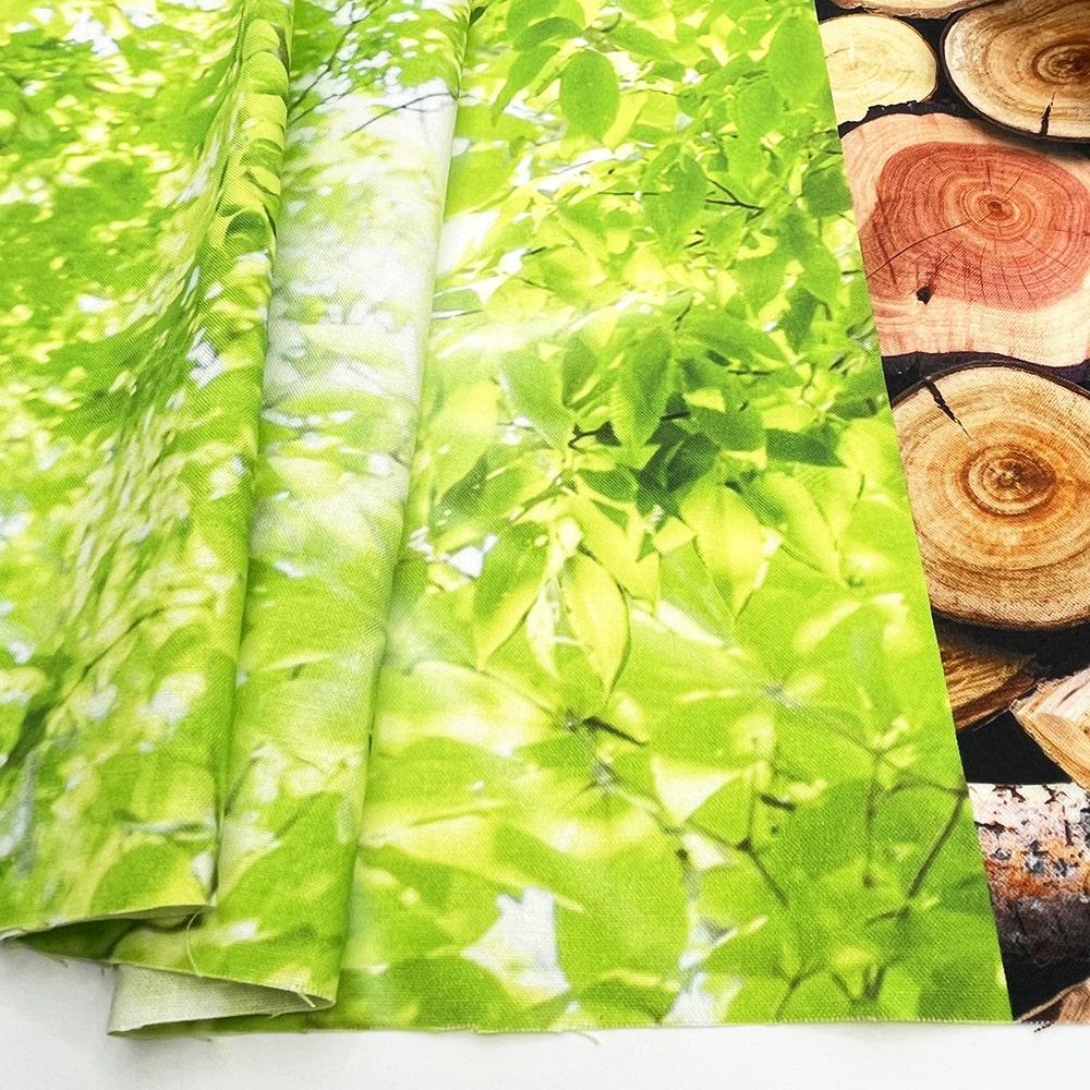 【Riconic】「FabtureCotton 緑と丸太」 デジタルプリント|シーチング