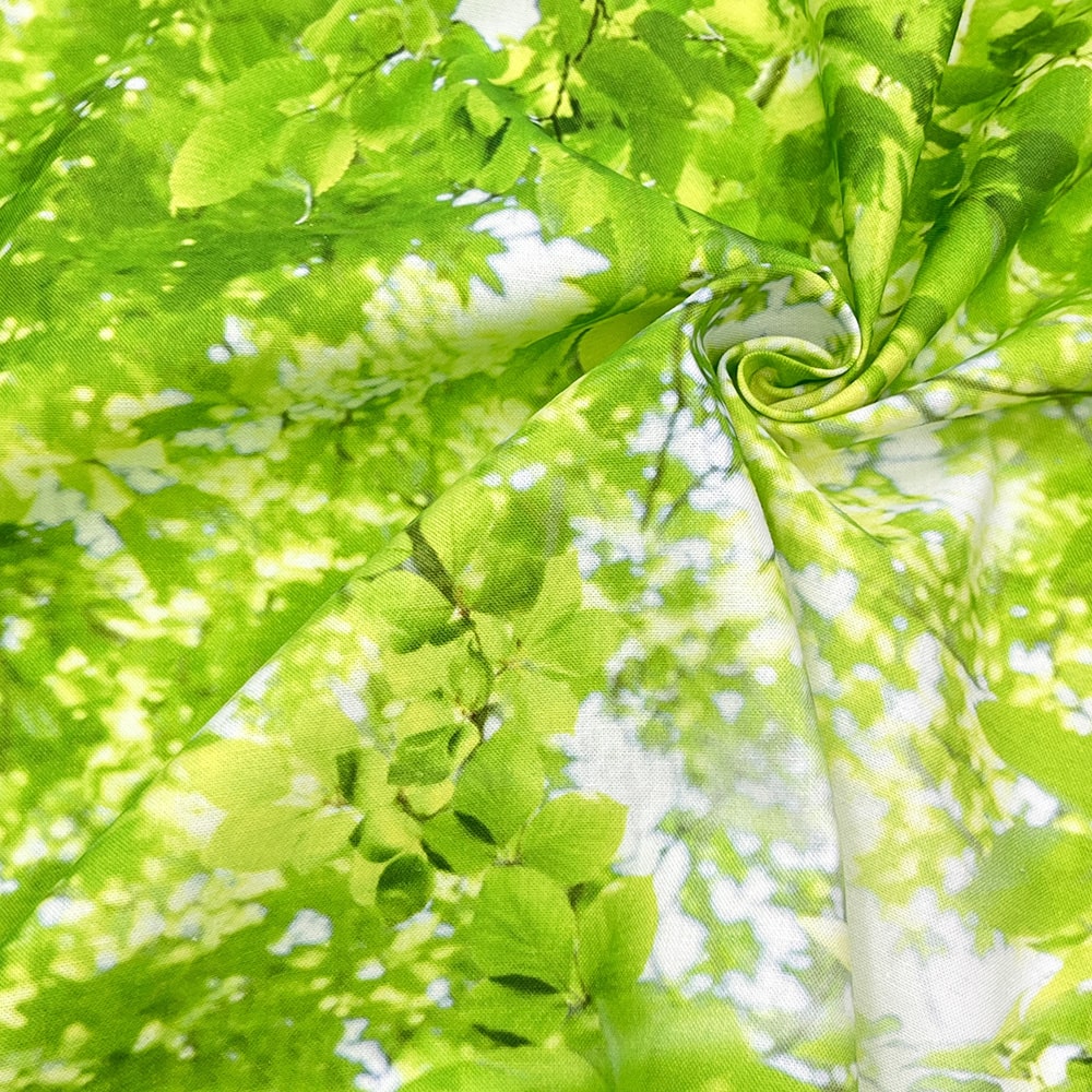 【Riconic】「FabtureCotton 緑と丸太」 デジタルプリント|シーチング