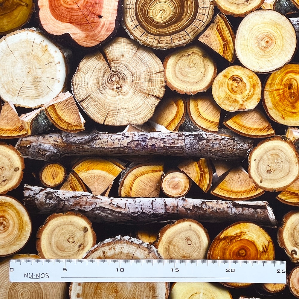 【Riconic】「FabtureCotton 緑と丸太」 デジタルプリント|シーチング