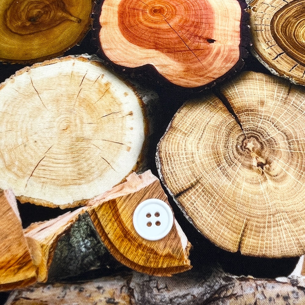 【Riconic】「FabtureCotton 緑と丸太」 デジタルプリント|シーチング