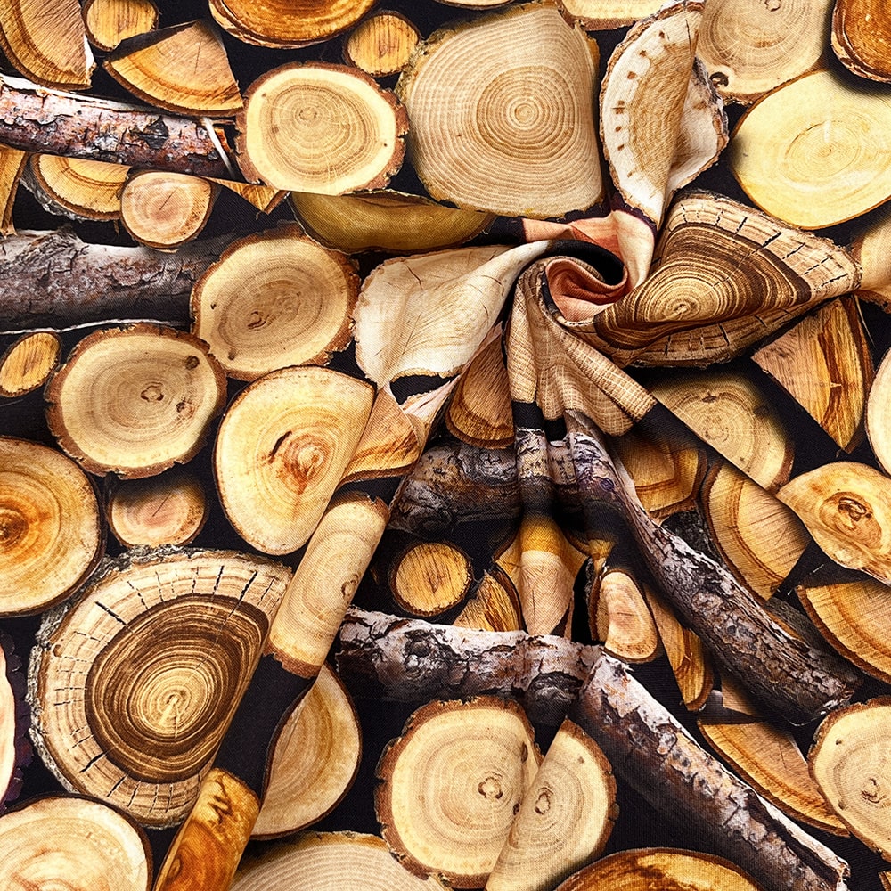 【Riconic】「FabtureCotton 緑と丸太」 デジタルプリント|シーチング