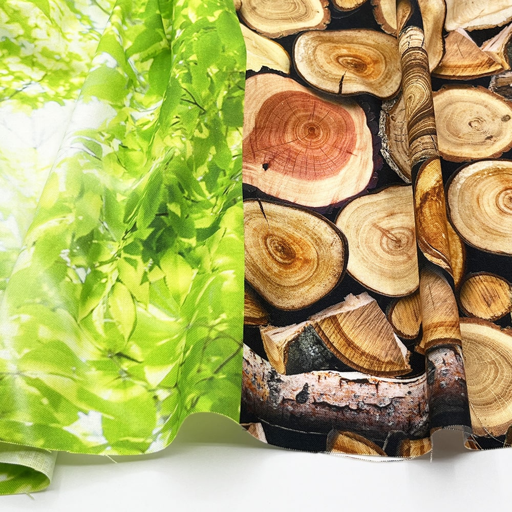 【Riconic】「FabtureCotton 緑と丸太」 デジタルプリント|シーチング