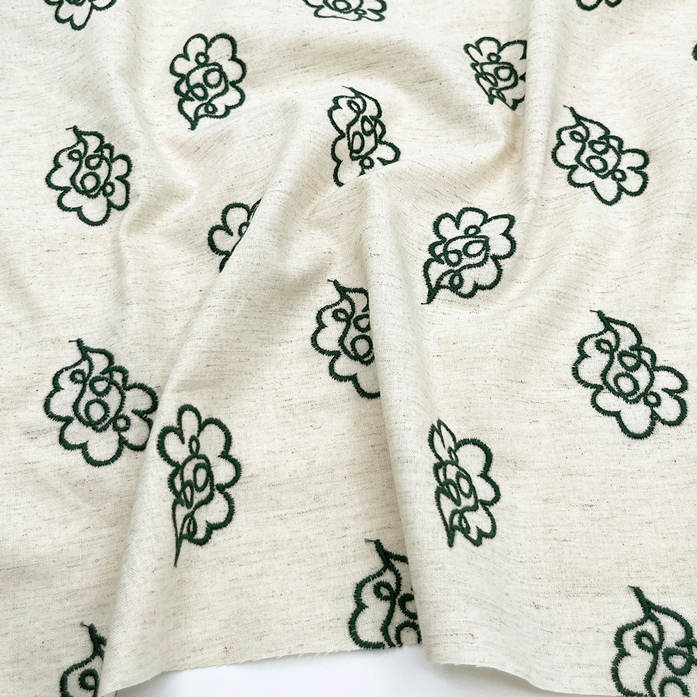 【Hitosaji】 華雲 刺しゅう ｜コットンリネンシーチング生地