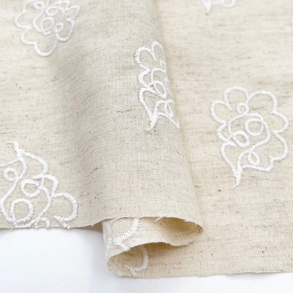 【Hitosaji】 華雲 刺しゅう ｜コットンリネンシーチング生地