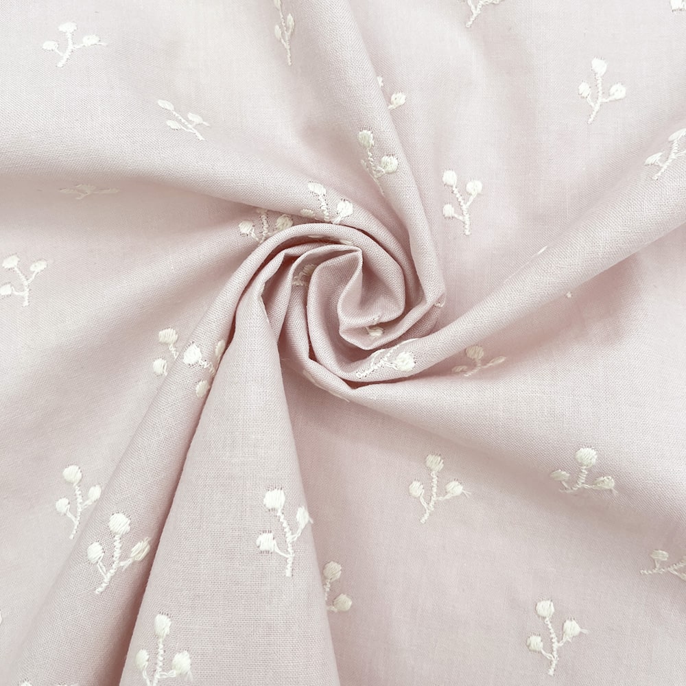 kinomi 刺しゅう キャンブリック生地｜木の実 刺繍 コットンキャンブリック(ピンクベージュ×ミルキーホワイト刺繍)