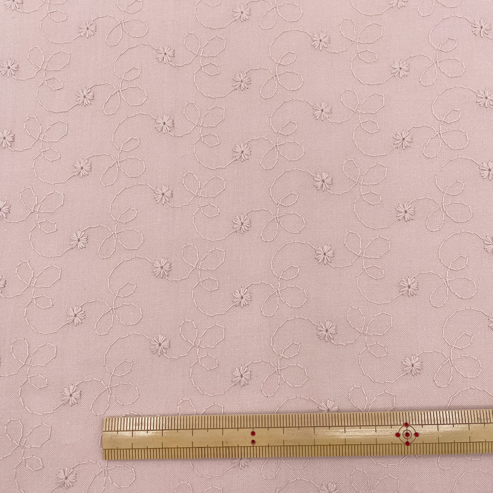 小花柄 刺しゅう レース キャンブリック生地 (シェルピンク)