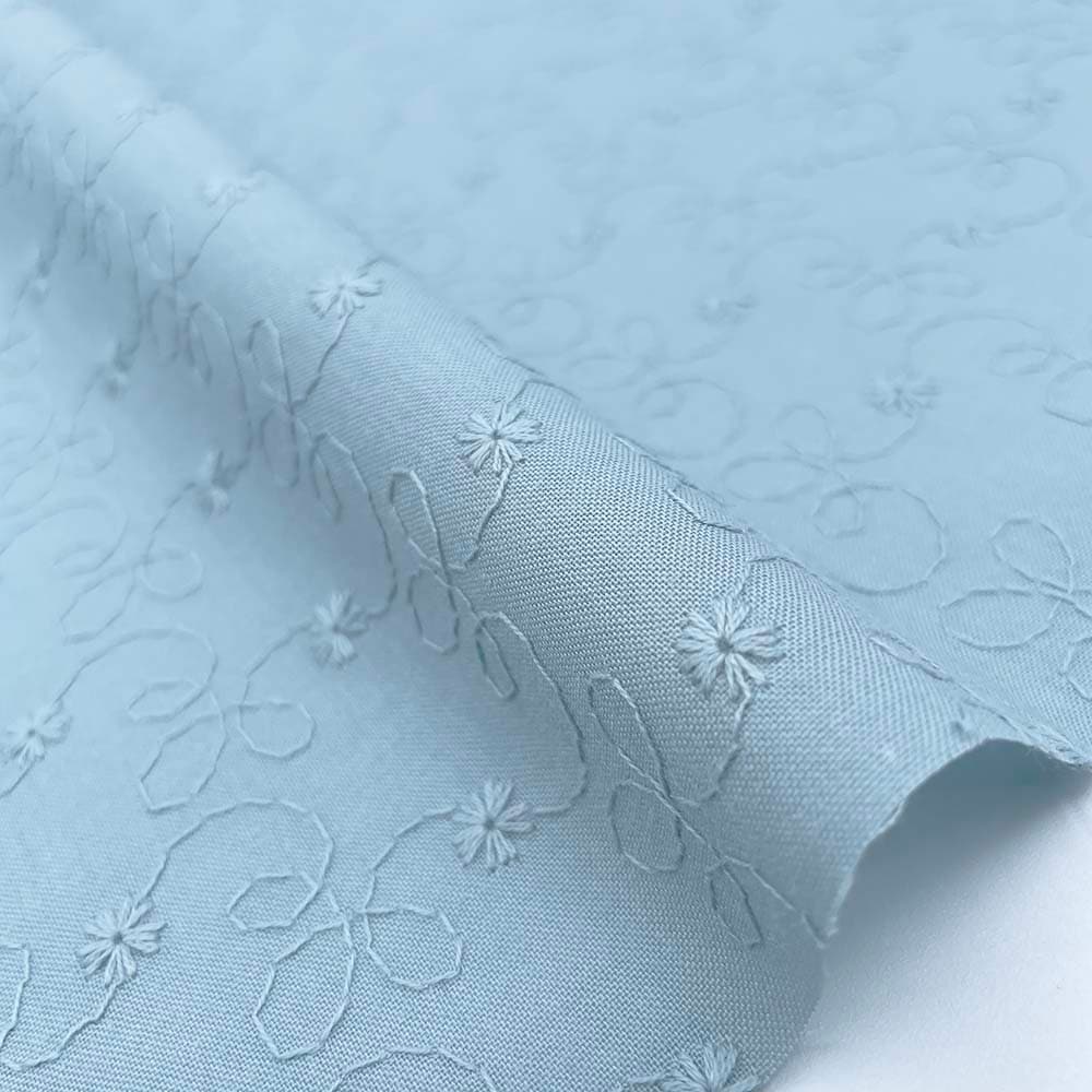 小花柄 刺しゅう レース キャンブリック生地 (スモークブルー)
