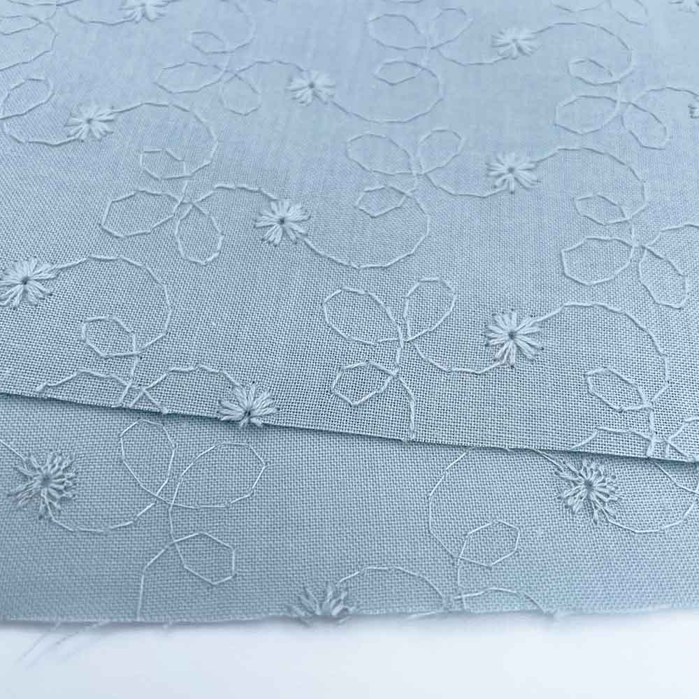 小花柄 刺しゅう レース キャンブリック生地 (スモークブルー)