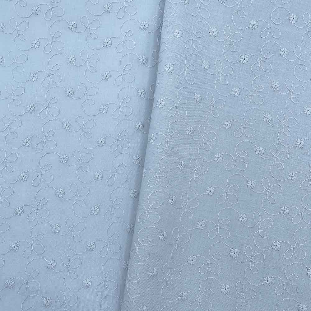 小花柄 刺しゅう レース キャンブリック生地 (スモークブルー)