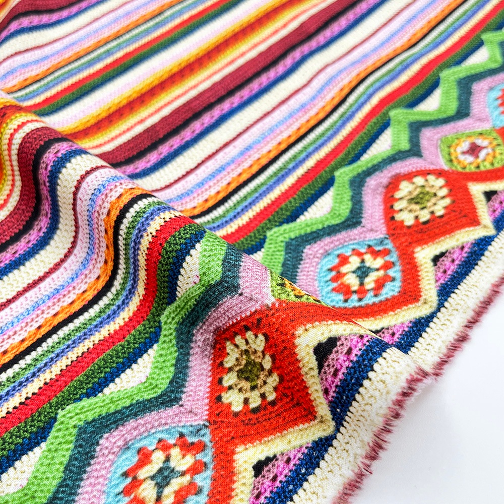 【Riconic】「かぎ編みニットのストライプ」 デジタルプリント｜シーチング