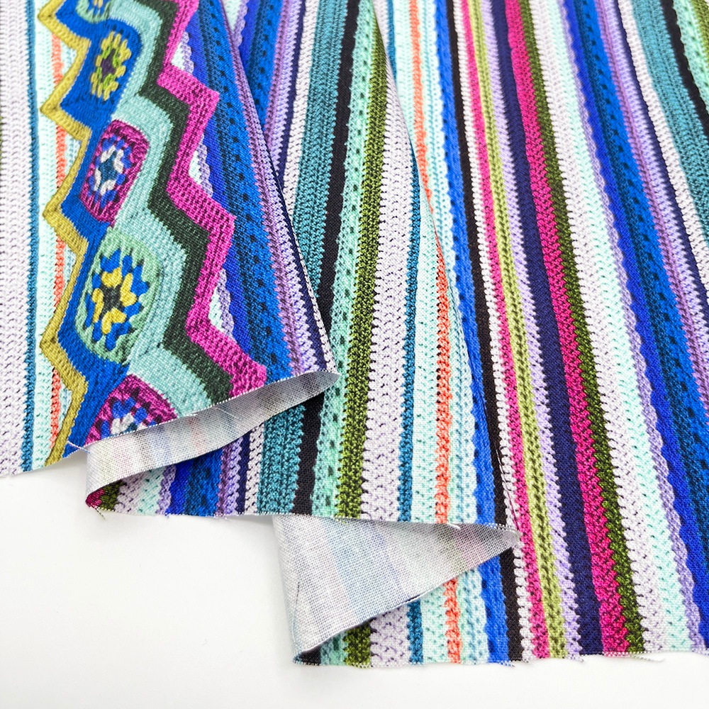 【Riconic】「かぎ編みニットのストライプ」 デジタルプリント｜シーチング