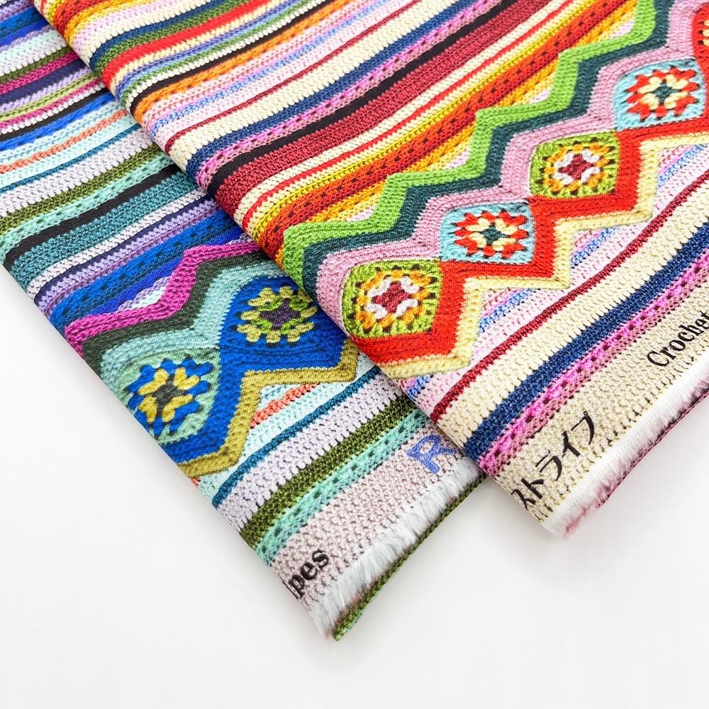 【Riconic】「かぎ編みニットのストライプ」 デジタルプリント｜シーチング