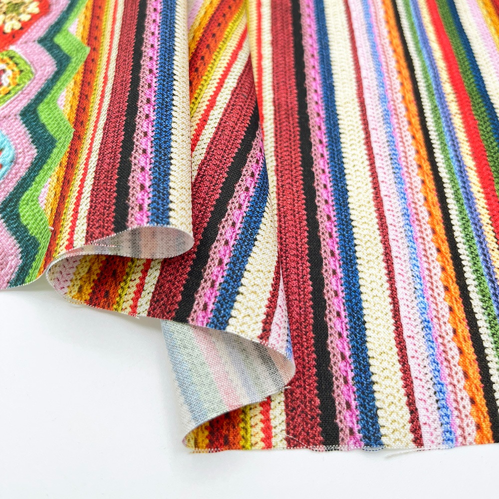 【Riconic】「かぎ編みニットのストライプ」 デジタルプリント｜シーチング