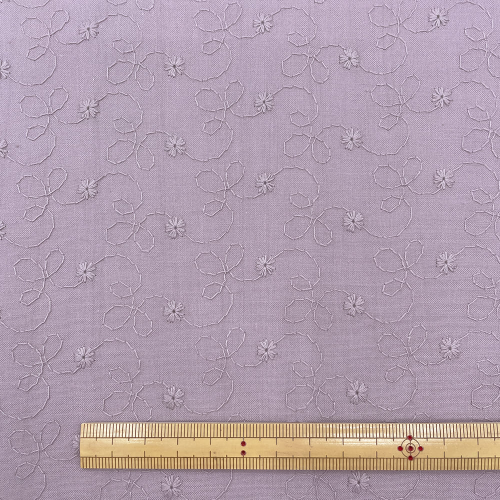 小花柄 刺しゅう レース キャンブリック生地 (ラベンダー)