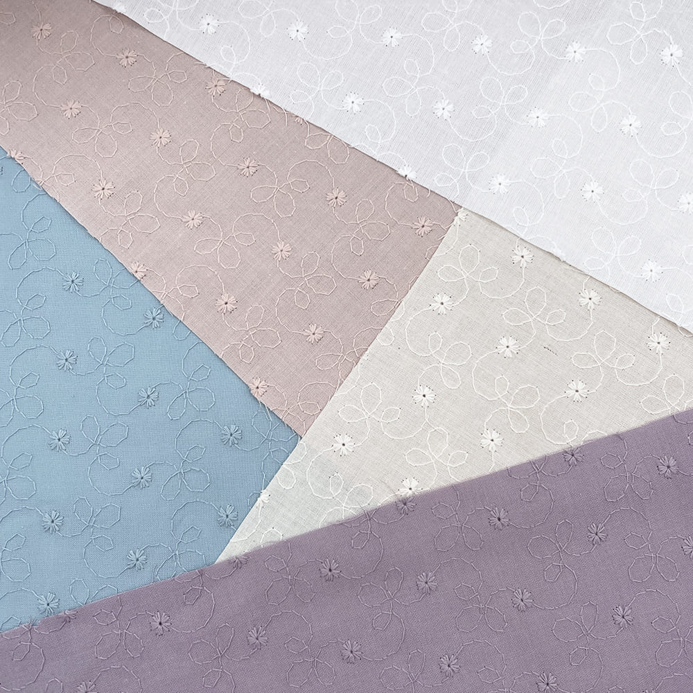 小花柄 刺しゅう レース キャンブリック生地 (ラベンダー)