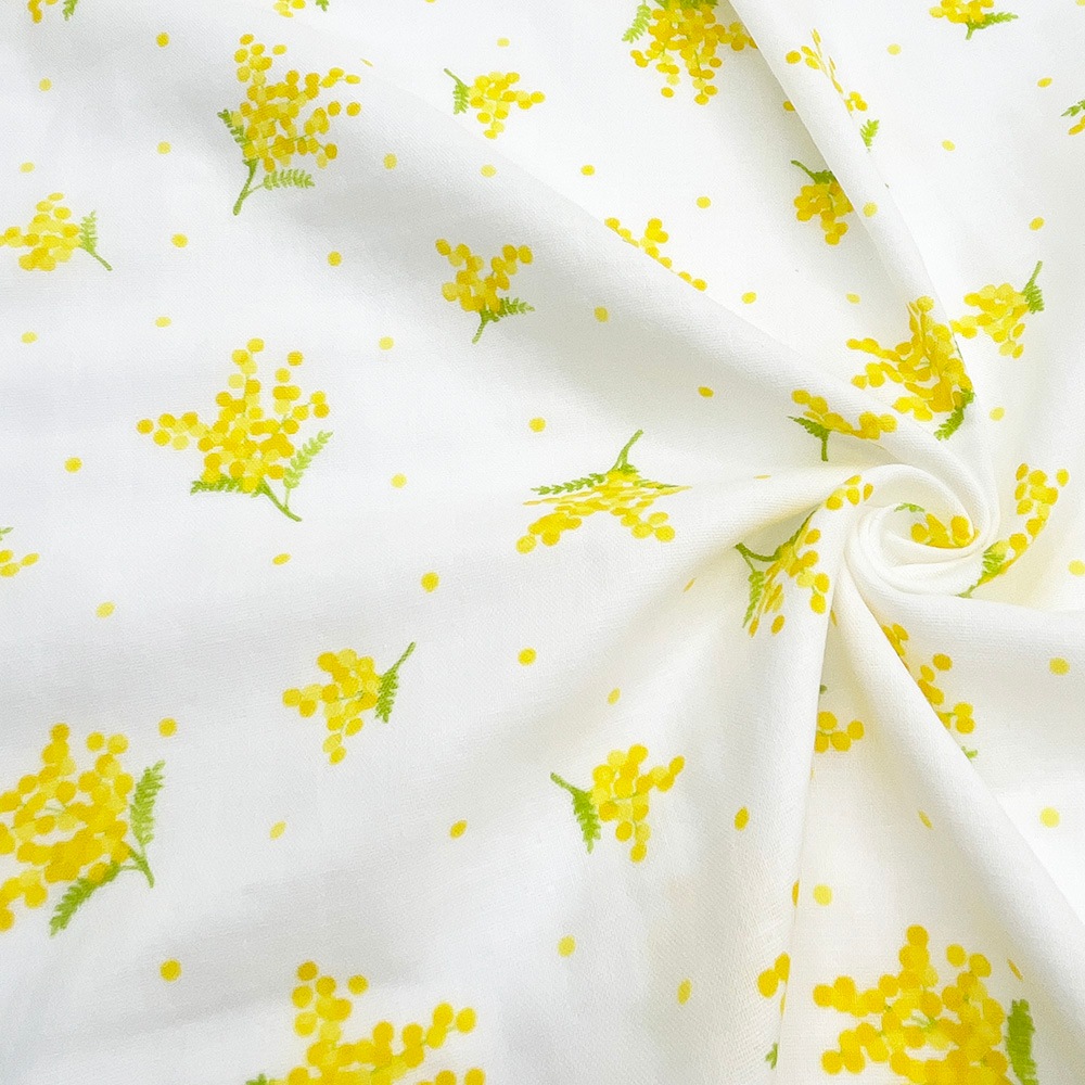 【nu-nos original good fabric】mimosa ｜ダブルガーゼ ミモザ 花柄  (ホワイト)