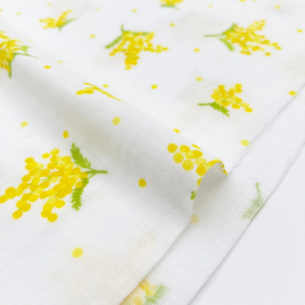【nu-nos original good fabric】mimosa ｜ダブルガーゼ ミモザ 花柄  (ホワイト)