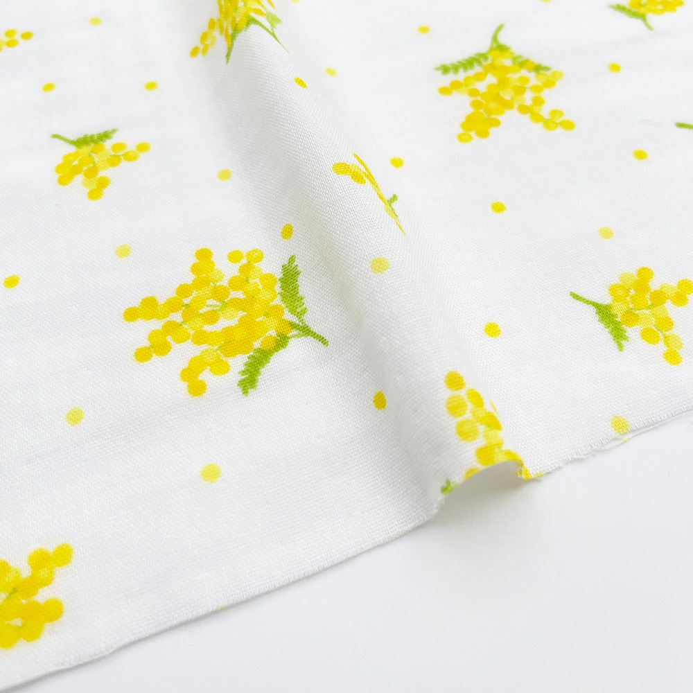 【nu-nos original good fabric】mimosa ｜ダブルガーゼ ミモザ 花柄  (ホワイト)