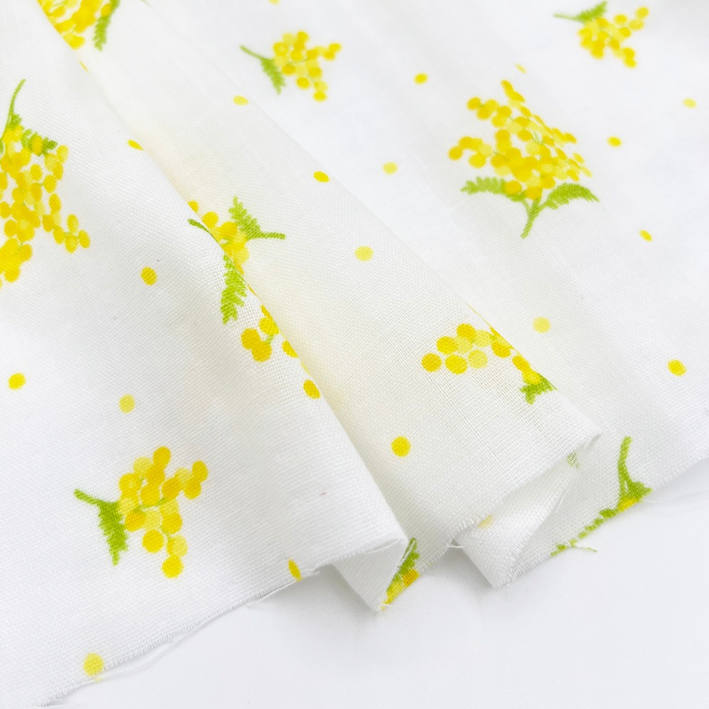 【nu-nos original good fabric】mimosa ｜ダブルガーゼ ミモザ 花柄  (ホワイト)