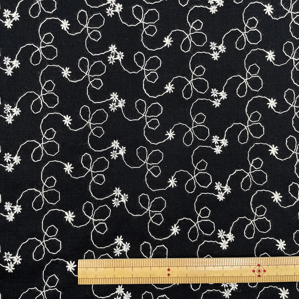 【sale】レース刺しゅう クレンゼ クラボウ 抗菌 抗ウイルス CLEANSE ダブルガーゼ生地 (ブラック)