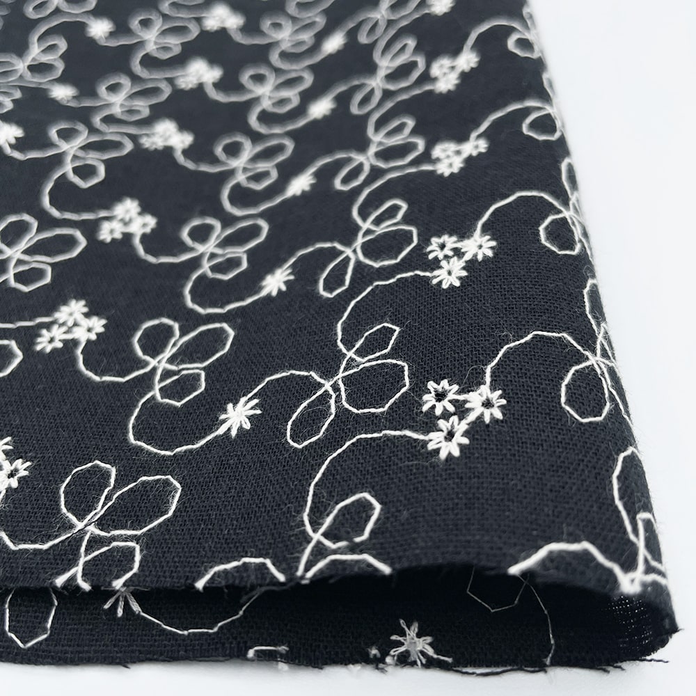 【sale】レース刺しゅう クレンゼ クラボウ 抗菌 抗ウイルス CLEANSE ダブルガーゼ生地 (ブラック)