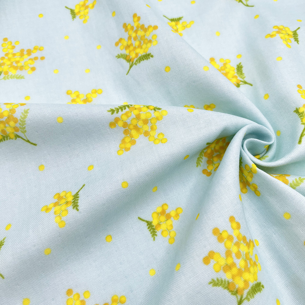 【nu-nos original good fabric】mimosa ｜ダブルガーゼ ミモザ 花柄  (ベビーブルー)