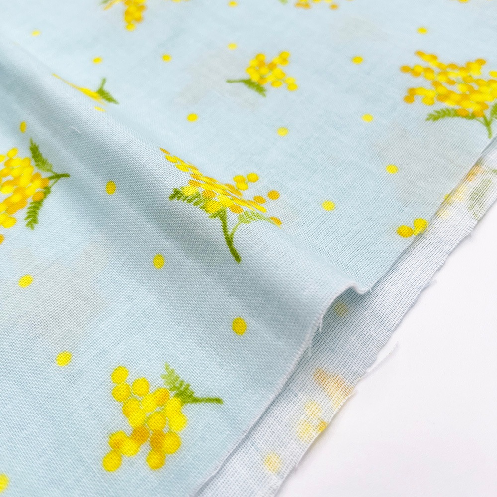 【nu-nos original good fabric】mimosa ｜ダブルガーゼ ミモザ 花柄  (ベビーブルー)