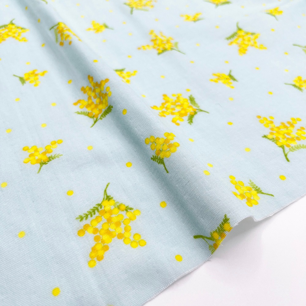 【nu-nos original good fabric】mimosa ｜ダブルガーゼ ミモザ 花柄  (ベビーブルー)