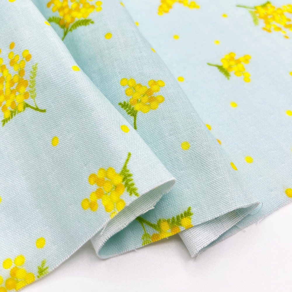 【nu-nos original good fabric】mimosa ｜ダブルガーゼ ミモザ 花柄  (ベビーブルー)