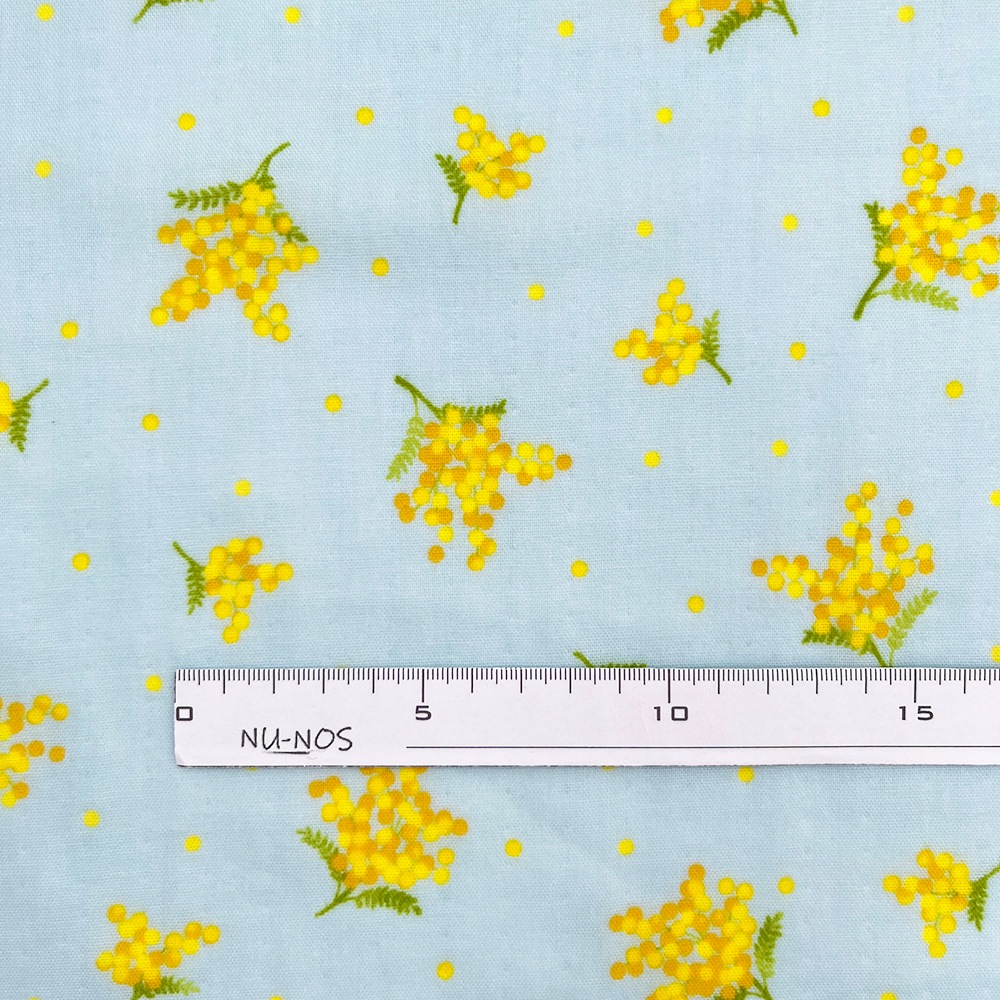 【nu-nos original good fabric】mimosa ｜ダブルガーゼ ミモザ 花柄  (ベビーブルー)