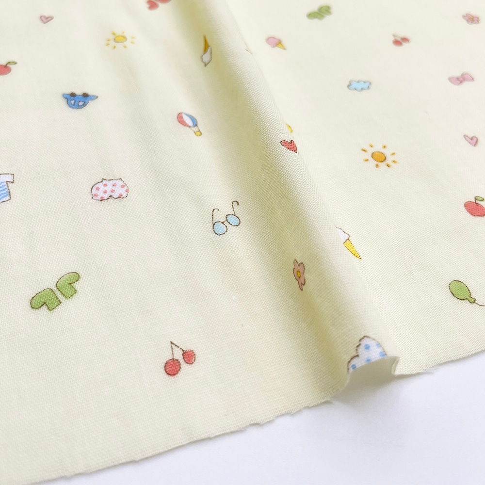 【nu-nos original good fabric】play Land｜ダブルガーゼ  コットン (クリームイエロー)