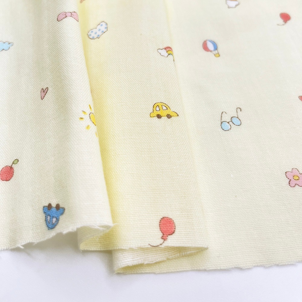 【nu-nos original good fabric】play Land｜ダブルガーゼ  コットン (クリームイエロー)